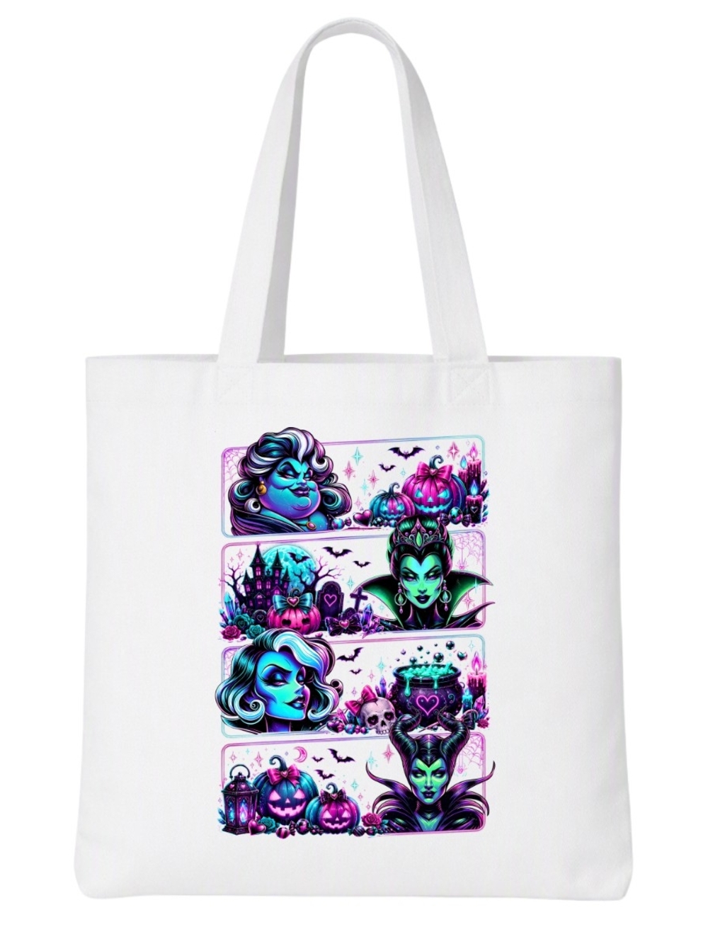 White Tote Bag with Neon Gothic Character Art